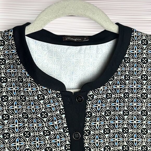 J.McLaughlin Tunic Top Black White Blue Geometric Print Catalina Cloth M - Picture 5 of 11